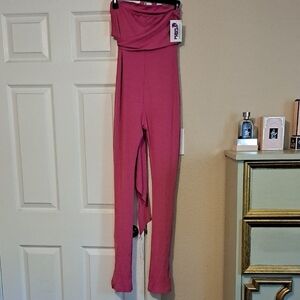 Chic Pink Tie Tube Top Jumpsuit